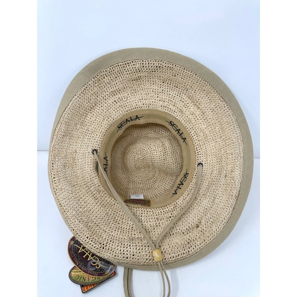 Scala‎ Raffia Sun Hat Women OS Tan Crochet Crushable Packable Resort LR301OS